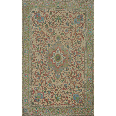Tapis traditionnel rétro en laine à motif floral 6 x 10