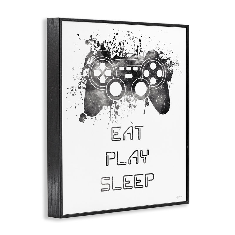 «Eat Play Sleep Gaming», art de la giclée encadrée par Mary Urban, Giclée encadrée noir minuit, H 30 po x l 24 po