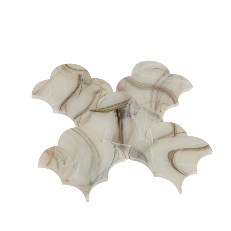 Virelle 9x9 in. White and Amber Brown Glossy Glass Arabesque, Fan Wall and Floor Tile (2.78 sq ft/case, 5-Pack)