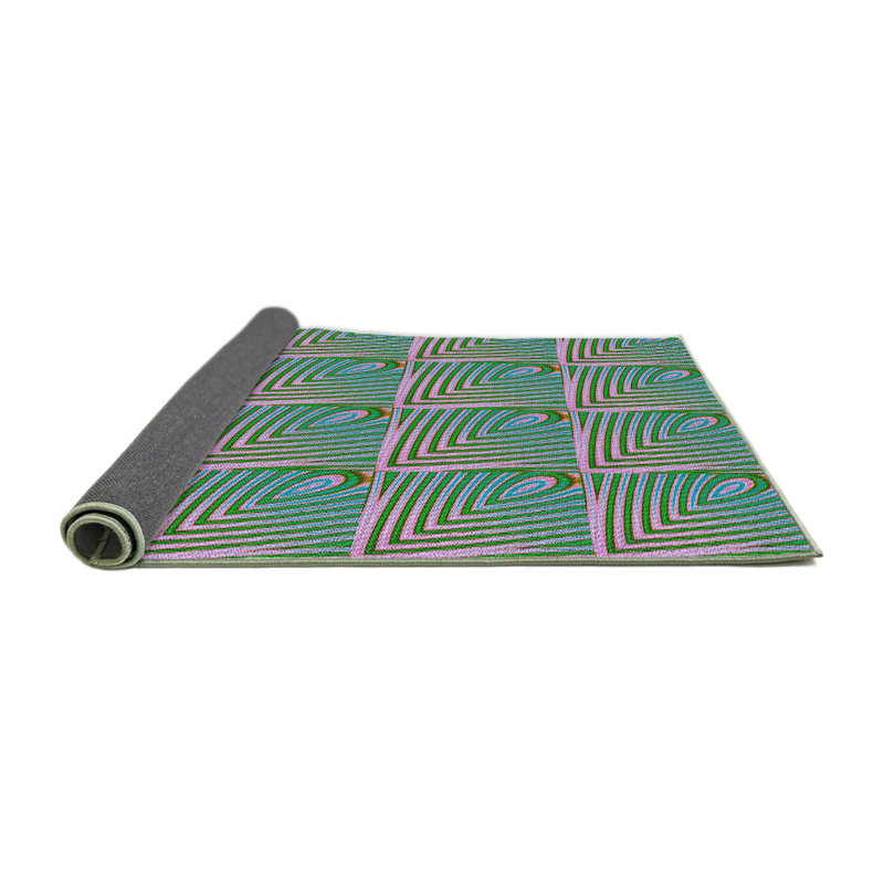 Tapis vert/gris à motifs, Rond 3 pi