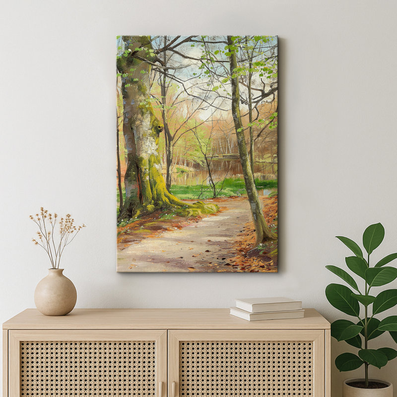 "Sunlit Forest Path" par Lake, art, paysage de forêt sereine, impression sur toile encadrée, H 36 po x l 24 po x P 1,5 po