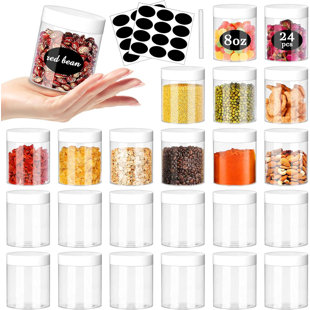 Plastic Jars 8Oz Clear Plastic Slime Jars 24Pcs Empty Round Food Jar With White Lids Stackable Refillable Travel Jar Slime Containers For Slime Making Kitchen And House Storage