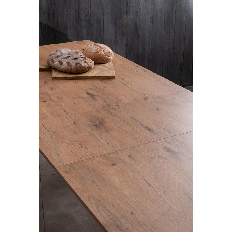 Nithilan Extendable Oak Metal Base Dining Table, Oak Wood, White