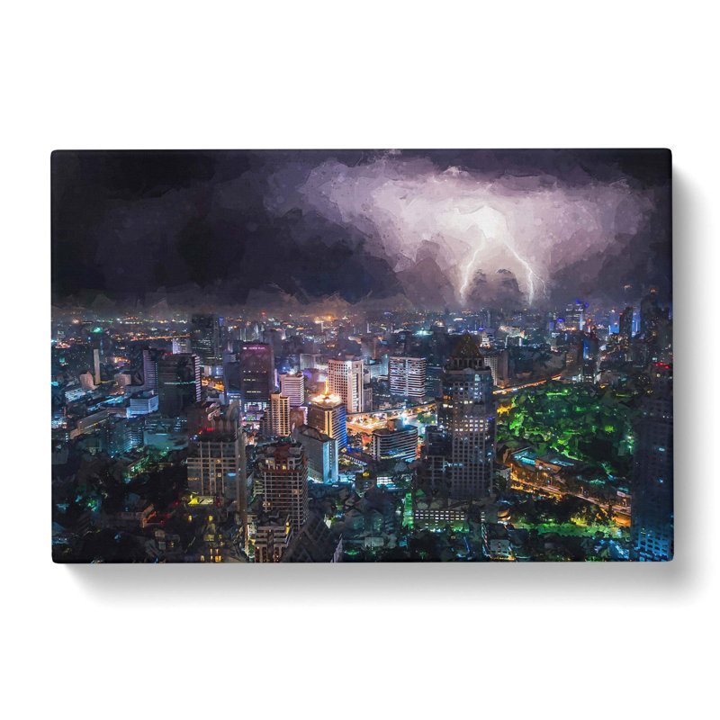 Lightning Over Bangkok City In Abstract - Wrapped Canvas Print, 40cm H x 60cm W x 3cm D