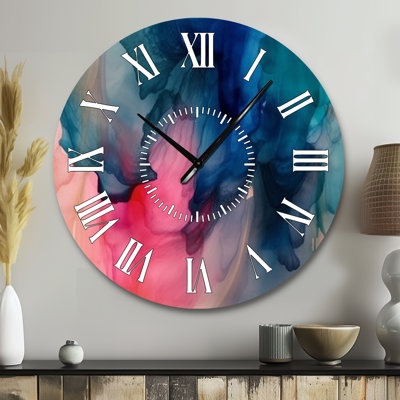 Blue And Pink Watercolor Mix - Abstract White Face Wall Clock