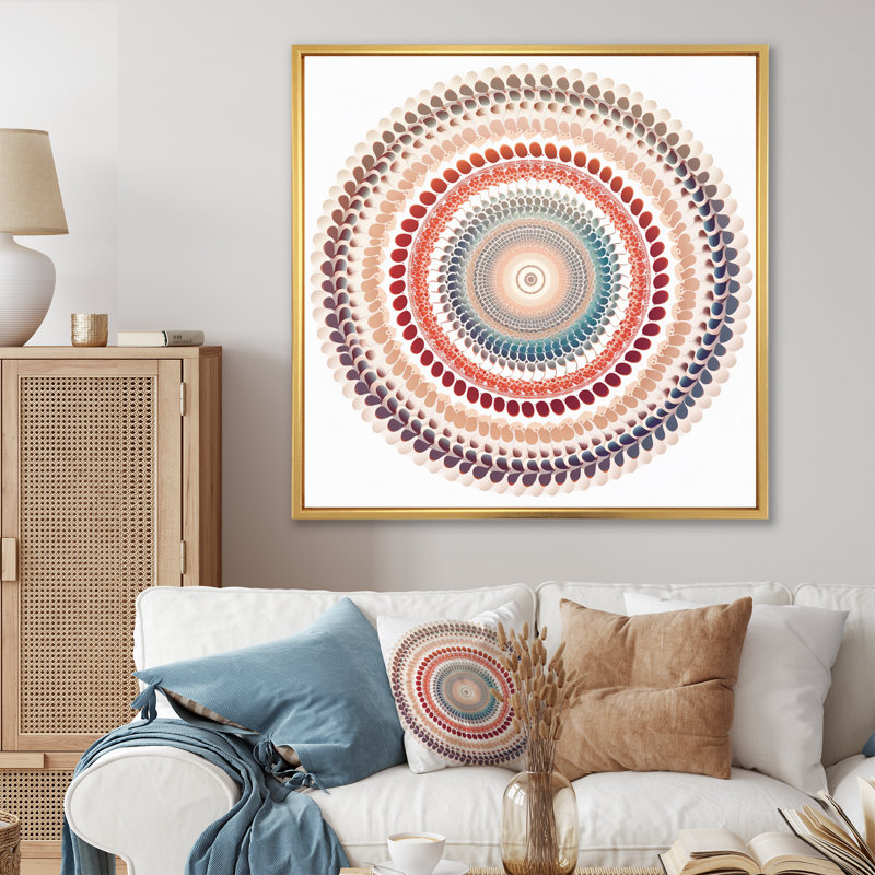 Élémentaire mandala sérénité I - impression, H 36 po x l 36 po x P 1,5 po, Cadre flottant doré