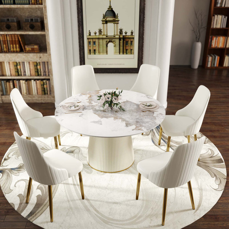 Iconie Round Stone Top Dining Table, Black, 29.53" H x 53.15" W x 53.15" D