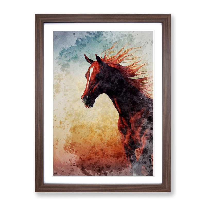 Majestic Horse - Framed Print, 34cm H x 25cm W x 2cm D, Walnut