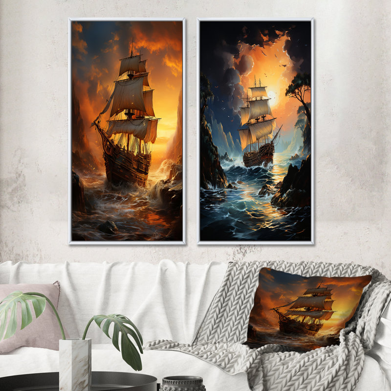«Pirate Boat Plunderers Legacy», 2 pièces, Cadre blanc, H 24 po x l 20 po