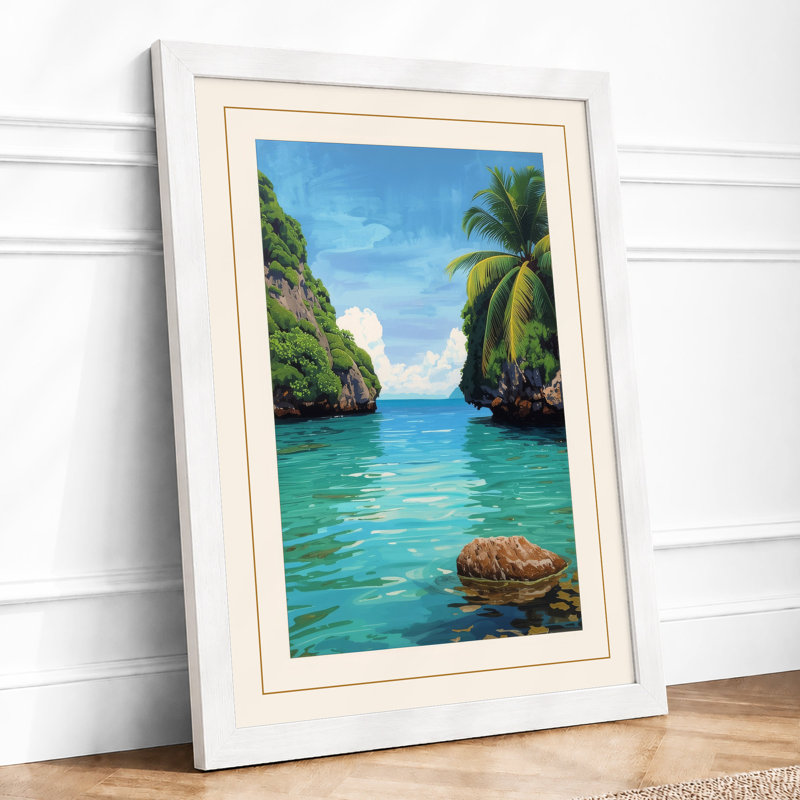 Tropical Lagoon Paradise Coastal - Framed Print, A3 - 42.0 x 29.7 cm, White
