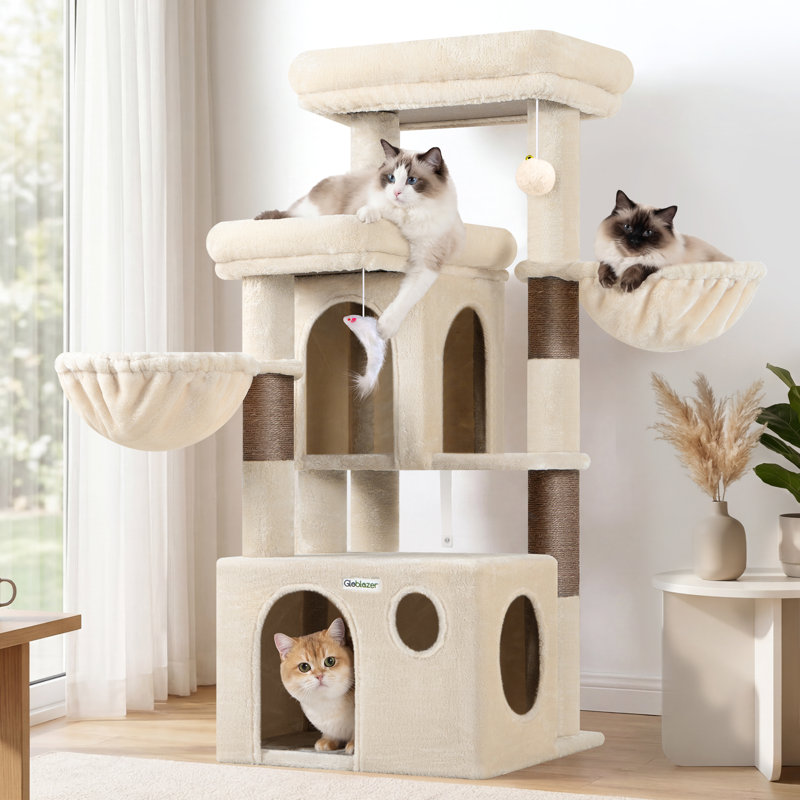 Arbre à chat 48 po pour 3 à 4 chats de taille moyenne, tour pour chat d'intérieur avec 2condos et hamacs, petit arbre à chat avec poteaux à griffes en sisal, velours doux pour l'escalade, assemblage facile