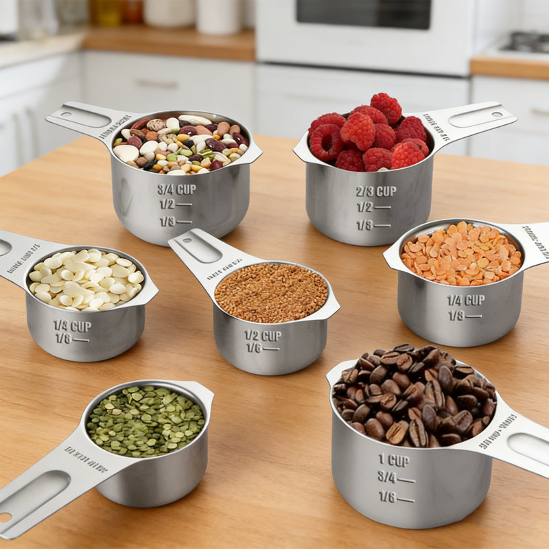 Ensemble de 15 tasses et cuillères à mesurer en acier inoxydable avec tableau de conversion pour la cuisine