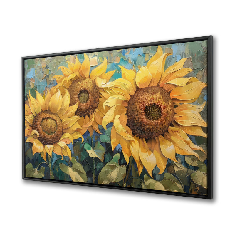 Tournesols - art encadré turquoise pour la décoration intérieure
