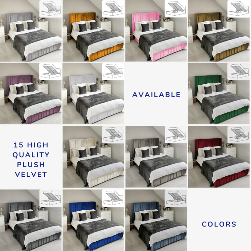Vista Wingback Ottoman Storage Bed - Plush Velvet Gas Lift Bed Frame with Headboard, Single (3'), Burgundy