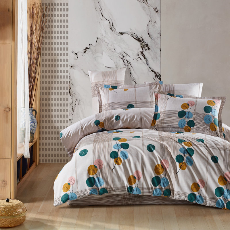 Ensemble de housse de couette 100% coton 3 pièces Jardon, Housse de couette très grand et 2 taies, Bleu