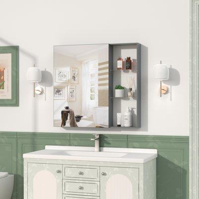 30'' X 28'' Wall Mounted Medicine Cabinet With Mirror, Aluminum Framework, Adjustable Shelving, Formaldehyde - , Silent Closing, Black Brown Bathroom Mirror Cabinet, Frame, Multiple Compartments,