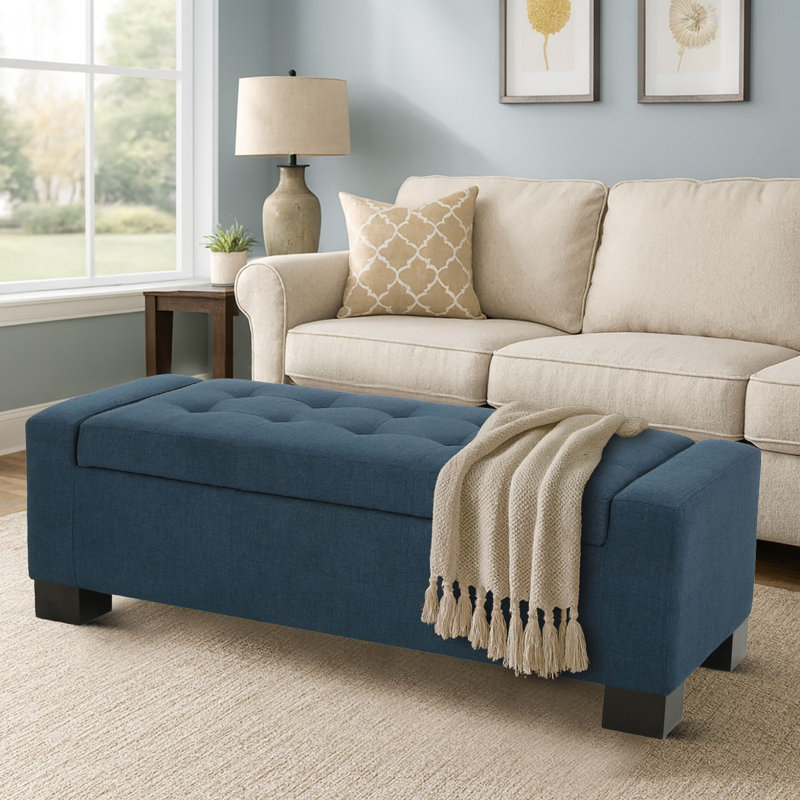 Banc de rangement rembourré avec banc capitonné pour chambre ou salon, Marine