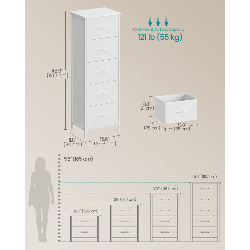 39.6cm W 5 - Drawer Chest of Drawers