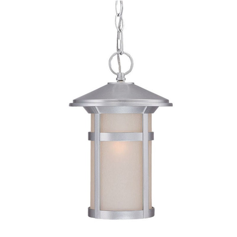Lustre en métal argenté avec abat-jour givré