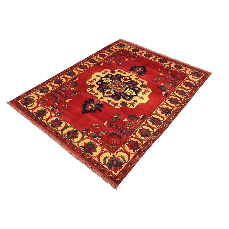 Tapis oriental rouge en laine noué à la main 7 pi 1 po x 9 pi 10 po Baeleigh