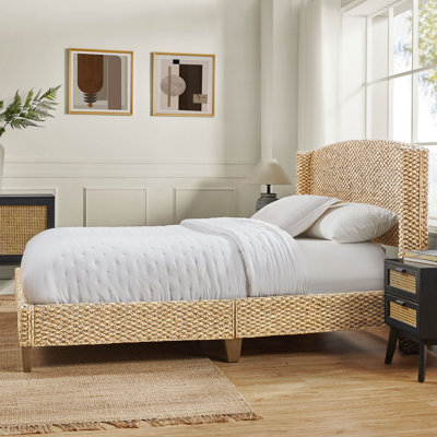 Boatwright 48.5'' H Rattan Farmhouse Wooden Wingback Bed with Solid Wood Frame