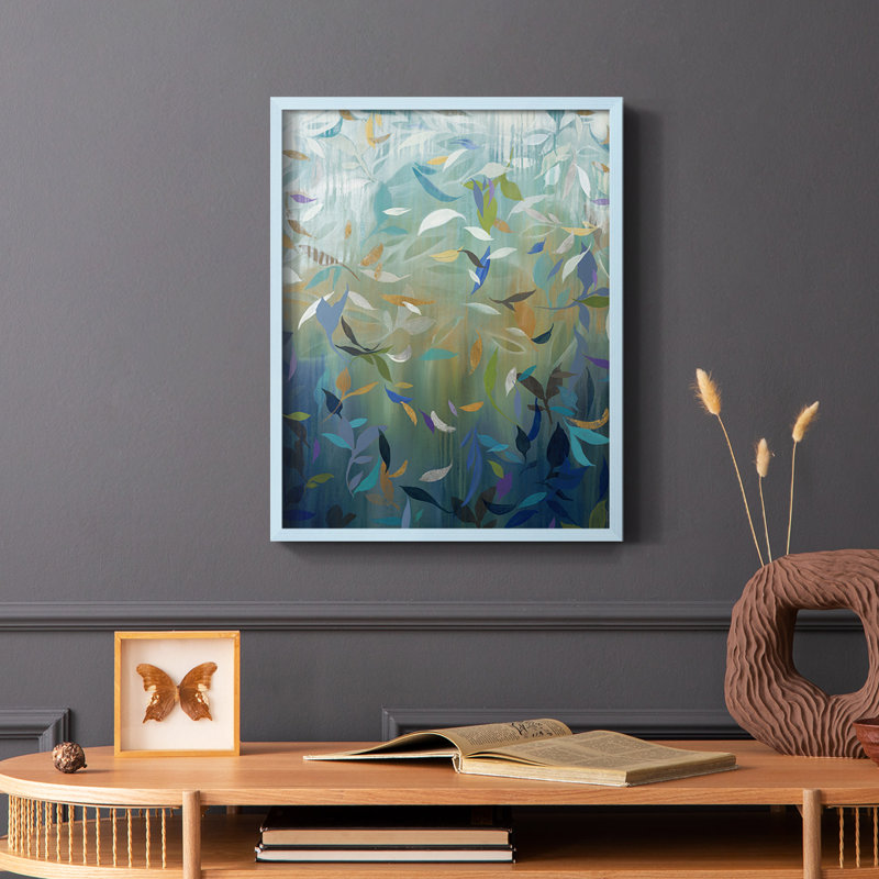 «Falling Leaves», reproduction encadrée - bois massif, Bleu, H 10 po x l 8 po