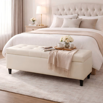 50.5" W Tufted Faux Leather Upholstered Storage Bench