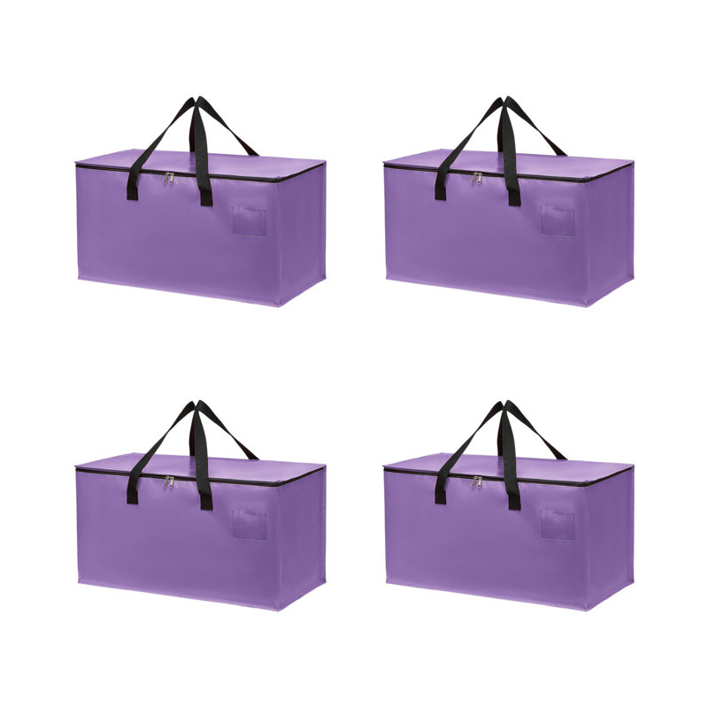  4 Pack Large Storage Bins with Lids, Heavy Duty Closet Organizers and Storage, Foldable Clothes Storage Bags, Storage Containers for Blanket, Comforter, Pillow, Bedding (Purple, 4 Pack)