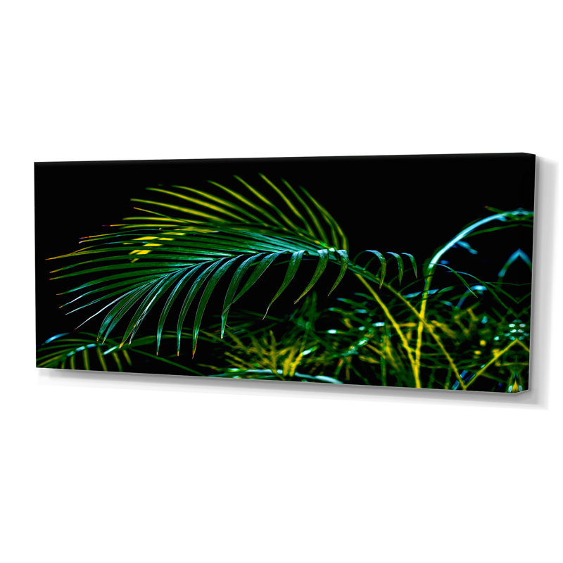 Abstrait tropical vert feuilles de palmier - impression d'art sur toile tropicale, H 28 po x l 60 po, Toile tendue