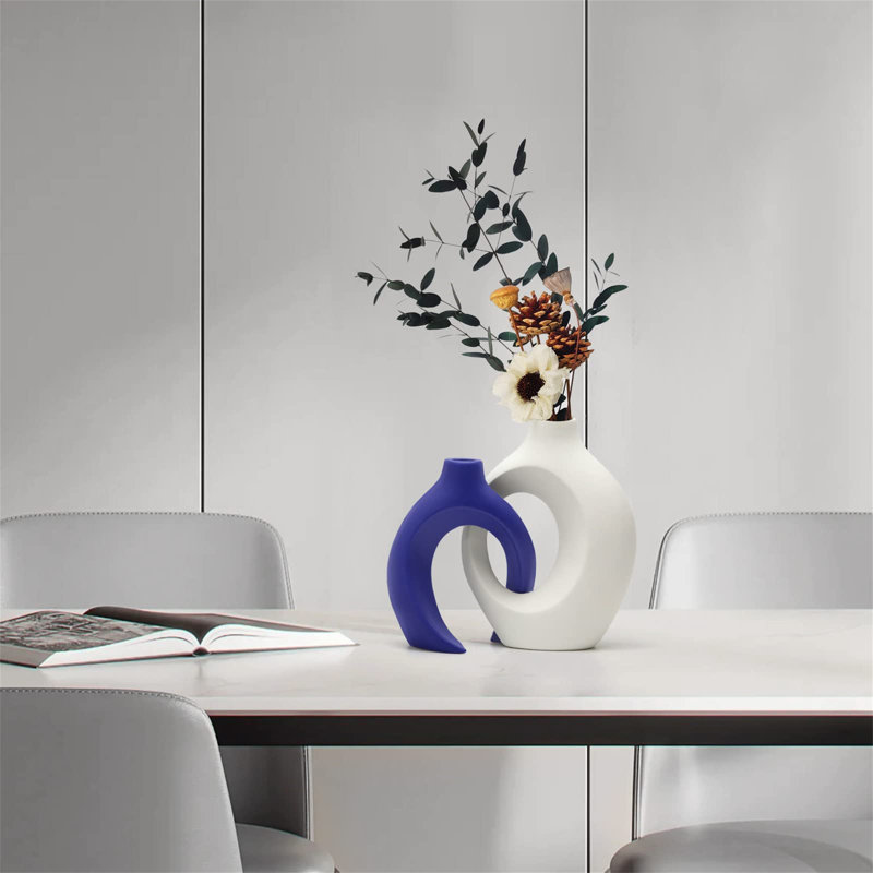 Danett Ceramic Table Vase, Blue/White