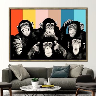 Monkeys Painting, Monkey Art, Animal Wall Decor, Trendy Canvas Art, Abstract Monkey Wise Monkeys Canvas Art, Thinking Monkey Canvas,