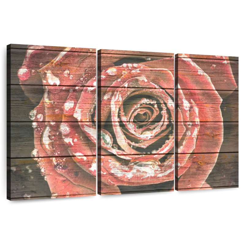 Harnek rose rouge sur bois, H 32 po x l 50 po
