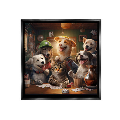 "Animaux jouant aux jeux de cartes avec cadre flottant" par Jim Baldwin sur toile