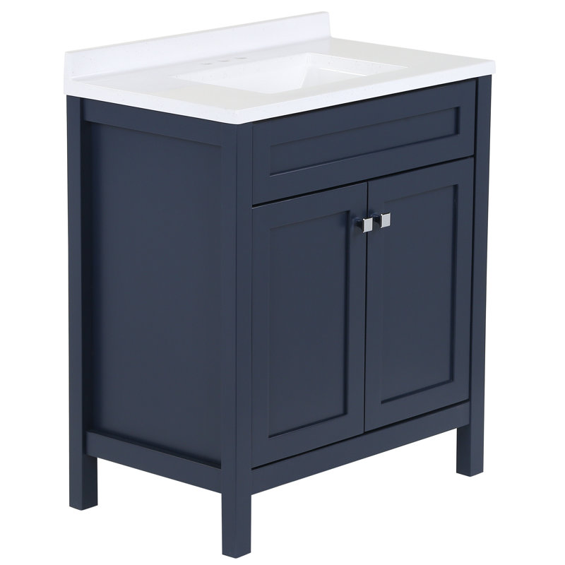 Keanon 30.5'' Single Bathroom Vanity with Solid Surface Top, Snow
