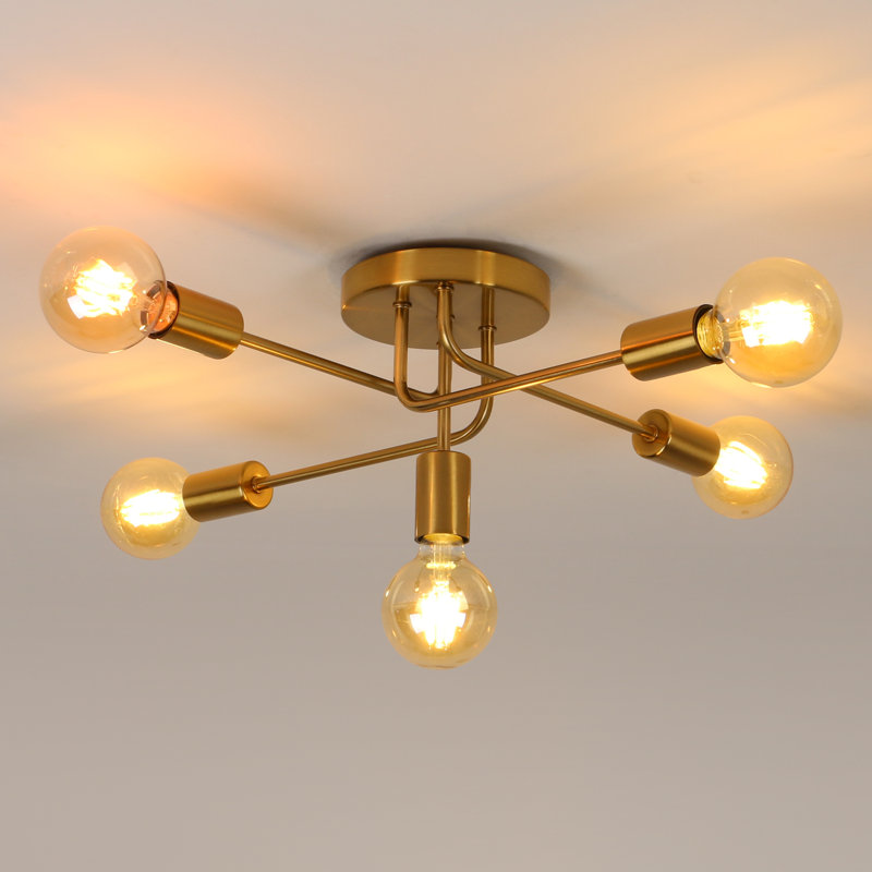 Olamon 5 - Light Dimmable Sputnik Sphere Semi Flush Mount, Gold 