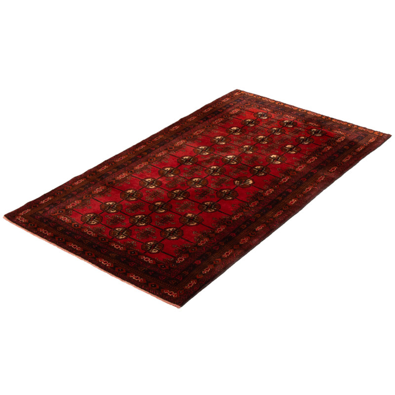 Tapis rouge noué à la main 3 pi 11 po x 6 pi 4 po Teimani