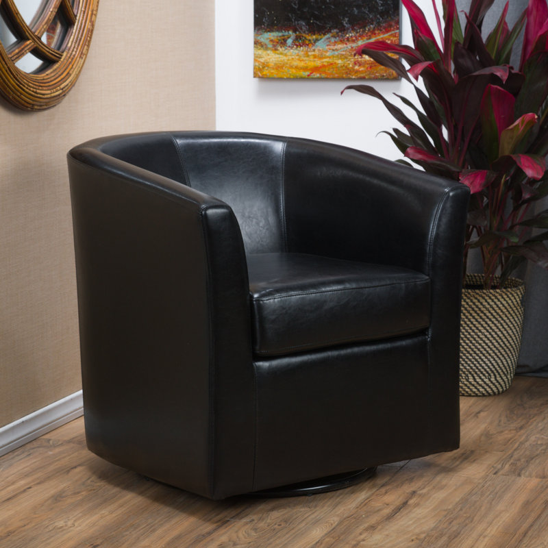 Faux Leather Swivel Accent Chair, Black Faux Leather