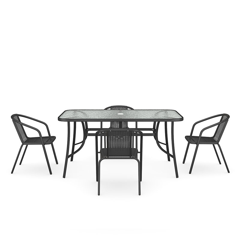 Mclaurin 4 - Person Patio Dining Set with Rectangular Table, 72cm H x 90cm W, Black