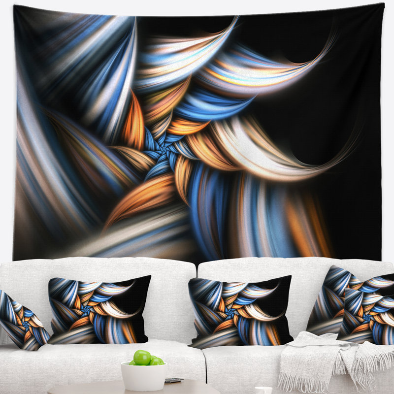 Motif floral multicolore fractal en tapisserie noire, H 32 po x l 39 po