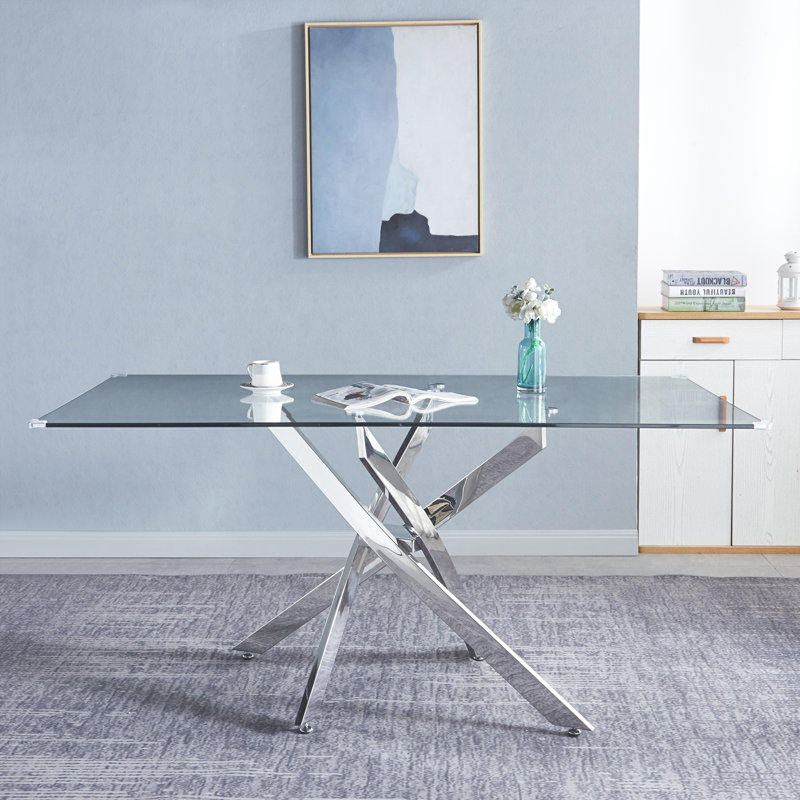 Table de salle à manger rectangulaire en verre trempé, design d'intérieur moderne, pour 6 personnes