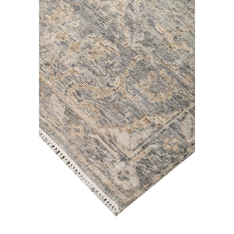 Hand Knotted Area Rug in Grey And Gold, Runner 2'6" x 12'