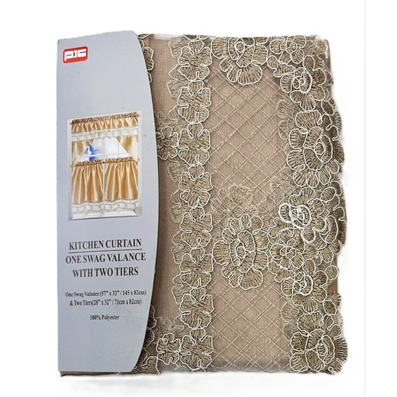 Ensemble 3 pièces de feston et de dentelle en polyester - Taupe