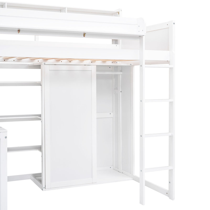 Lit mezzanine simple avec mesures et rangement multiple, grand espace de rangement blanc, Blanc