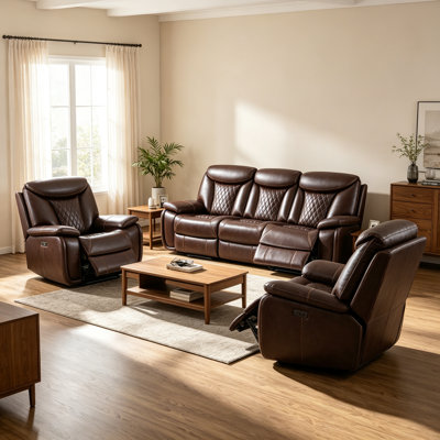 3-Piece Breatheable Faux Leather Power Reclining Living Room Set With Sofa & Recliner
