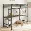 Lit mezzanine robuste Adam avec bureau en bois de cannelle et tringle de garde-robe, conception peu encombrante pour adultes et enfants, échelle facile à monter et garde-corps