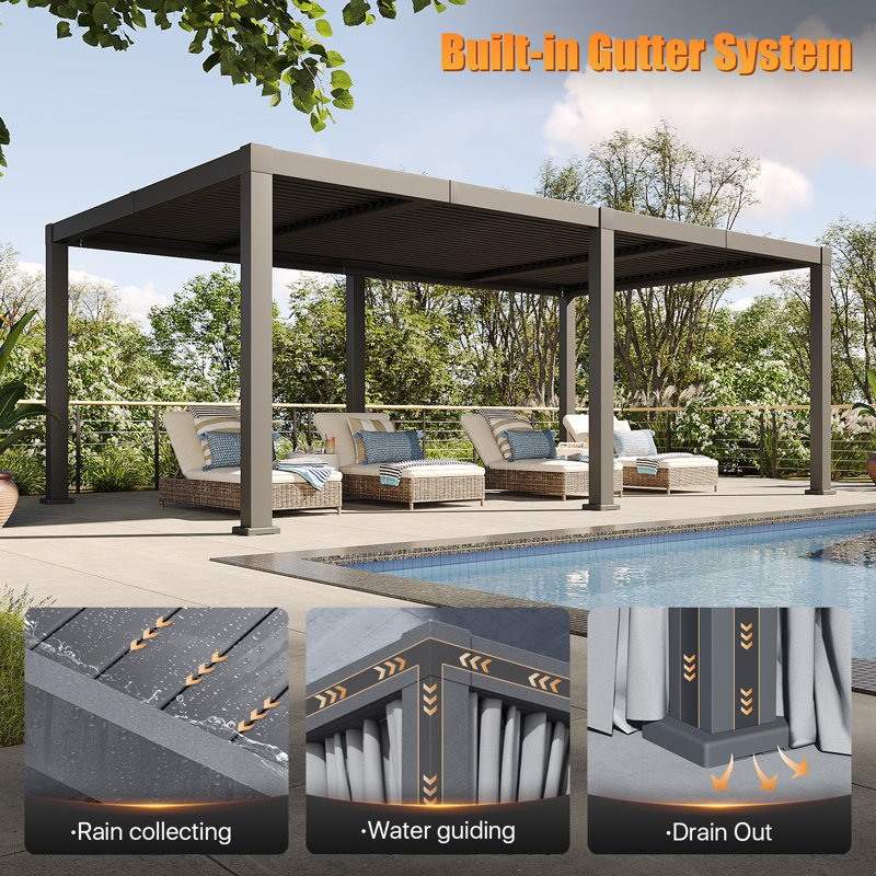 20 Ft. W x 12 Ft. D Outdoor Pergola, Louvered Pergola, Aluminum Pergola for Patio, 20 Ft. W x 12 Ft. D