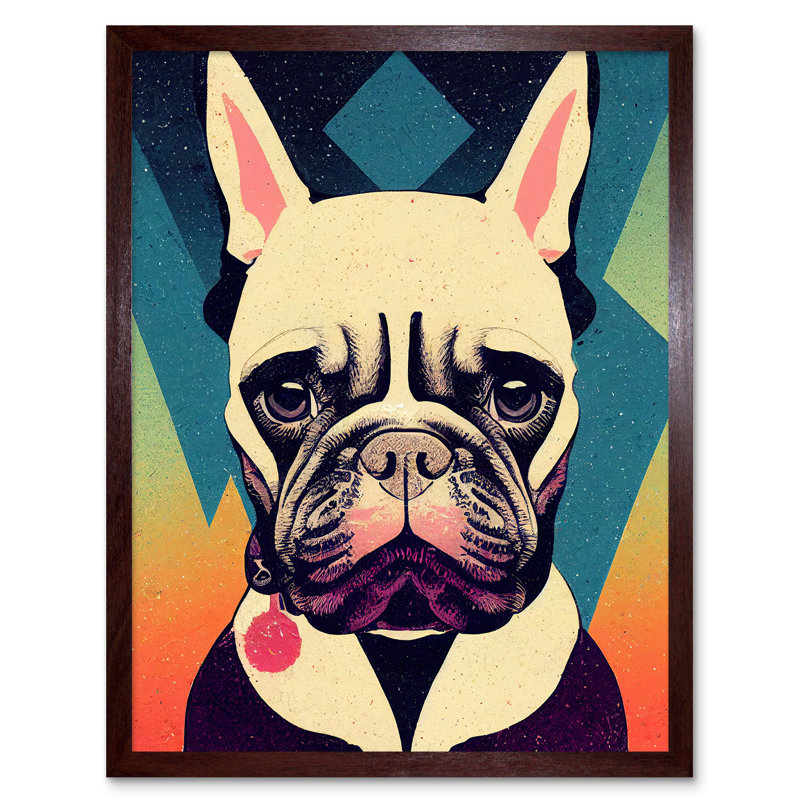 French Bulldog Geometric Pastel Modern - No Frame Rectangle Print, Brown Framed Unframed, 43cm H x 33cm W x 2cm D