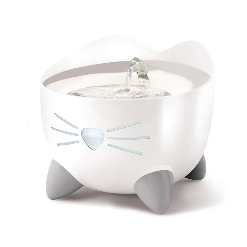 White Ceramic Cat Water Fountain with Triple Filter