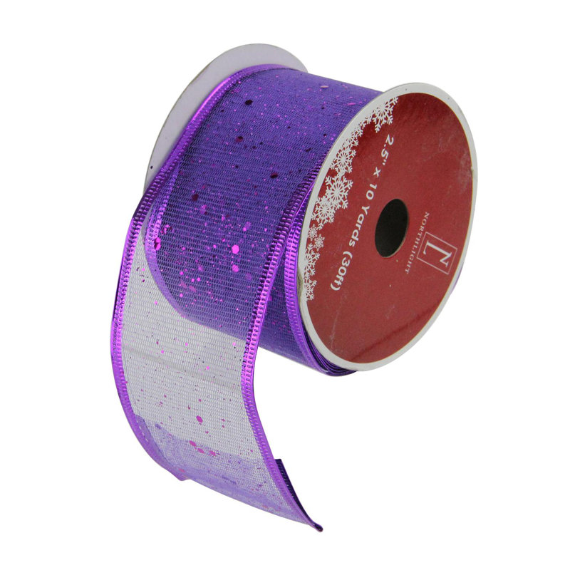 Bobines de ruban d'artisanat de Noël filaires mauves scintillantes - 2,5 po x 120 verges