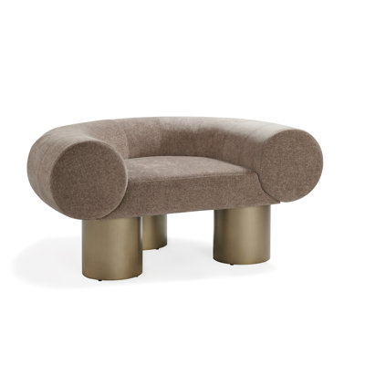 Mia Modern Curved Brown Accent Chair With Gold Metal Legs - Luxe Upholstered Statement Chair